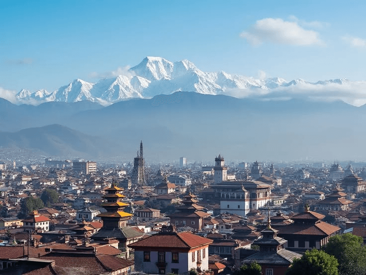Nepal valley skyline beneath the Himalayas